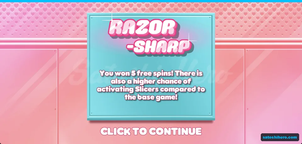 Intro card announces five free spins