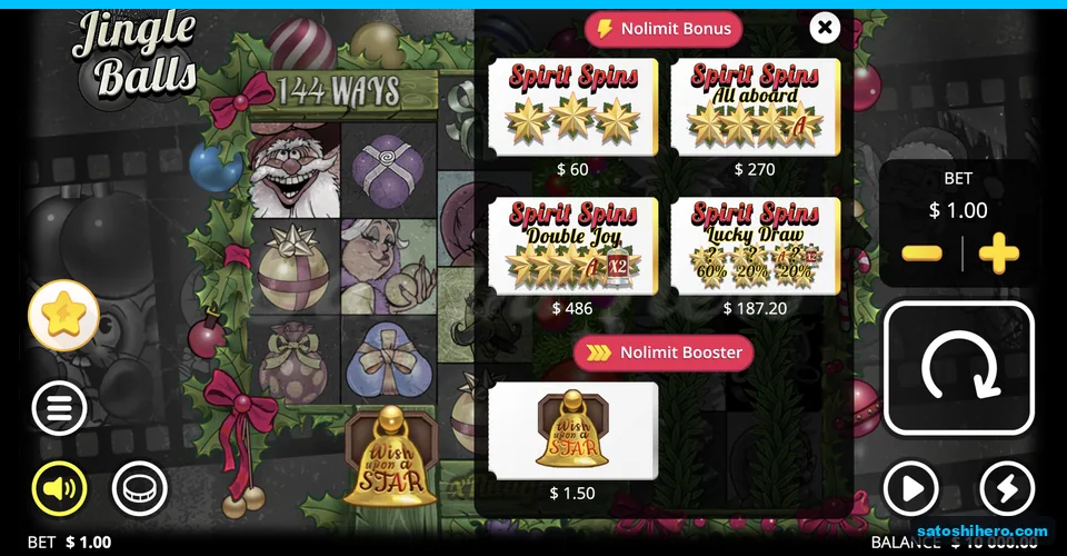 Bonus buy prices fill the menu