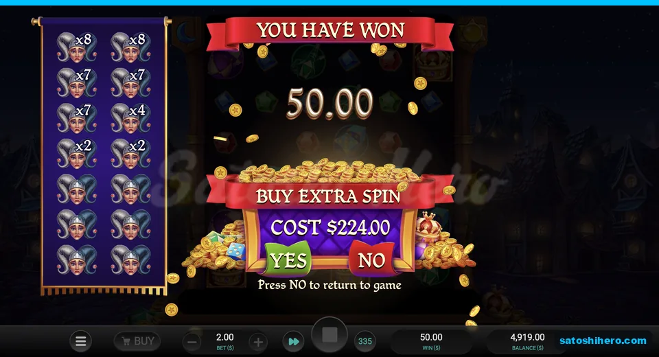 $50.00 payout beside $224.00 extra spin offer