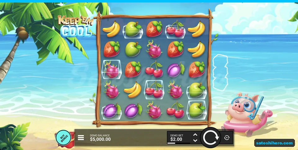 Beach grid with iced fruit symbols