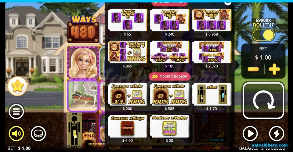 Buy menu lists feature prices and boosters