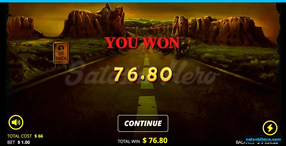 YOU WON screen shows 76.80 total