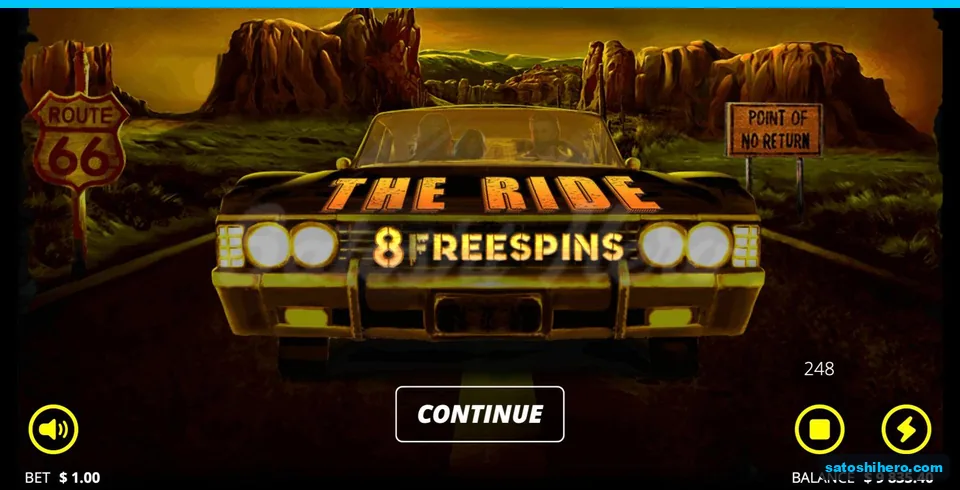 Three cars show THE RIDE 8 FREESPINS