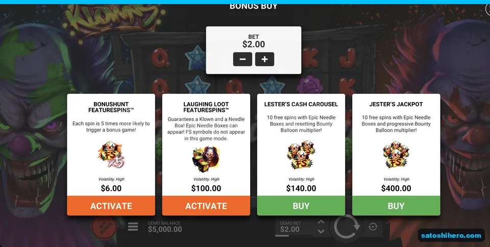 Buy Bonus menu lists four feature prices