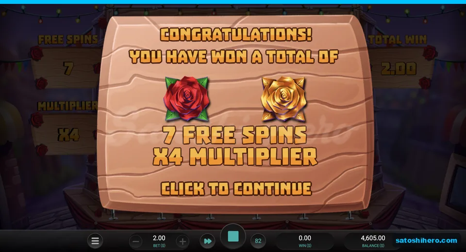 Rose card awards seven spins and x4