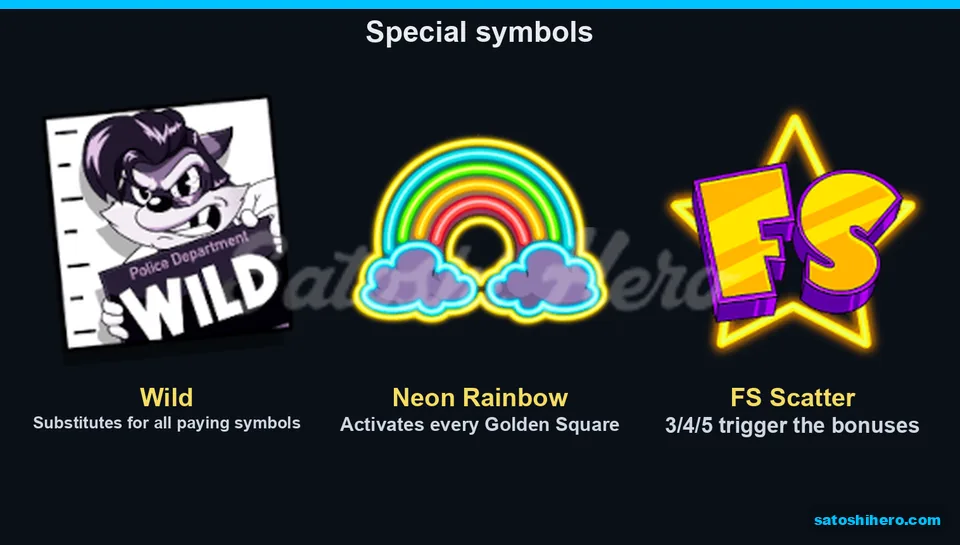 Mugshot wild rainbow and FS scatter symbols