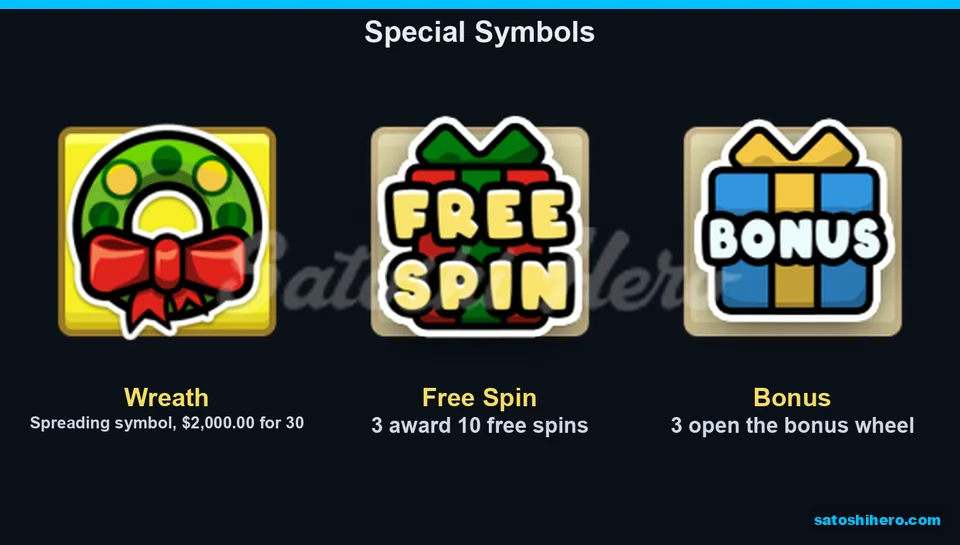 Wreath free spin and bonus symbols displayed