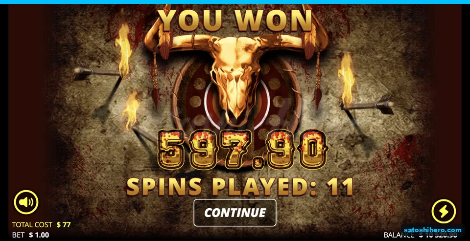 Skull screen shows 597.90 payout