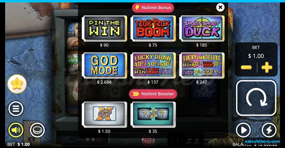 Lightning menu lists bonus buys and xBet options