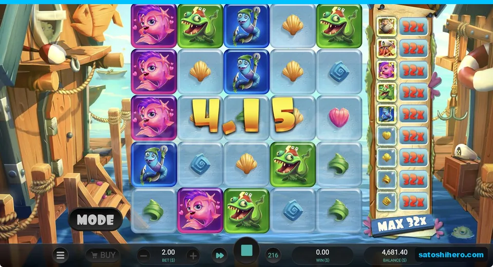 Pink fish cluster pays under capped scroll
