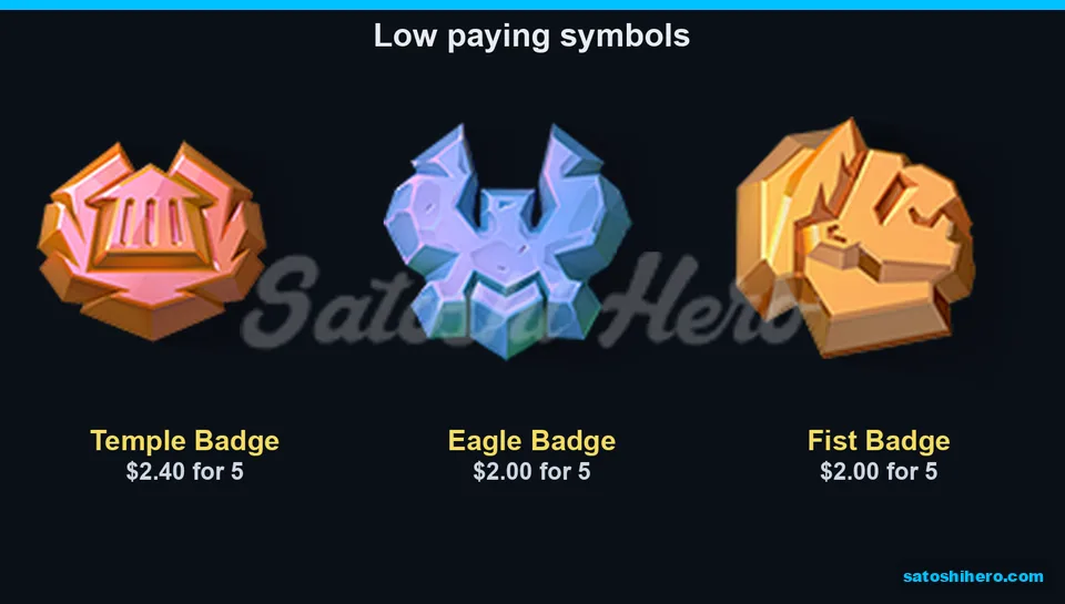 Temple, eagle and fist badges with low pays
