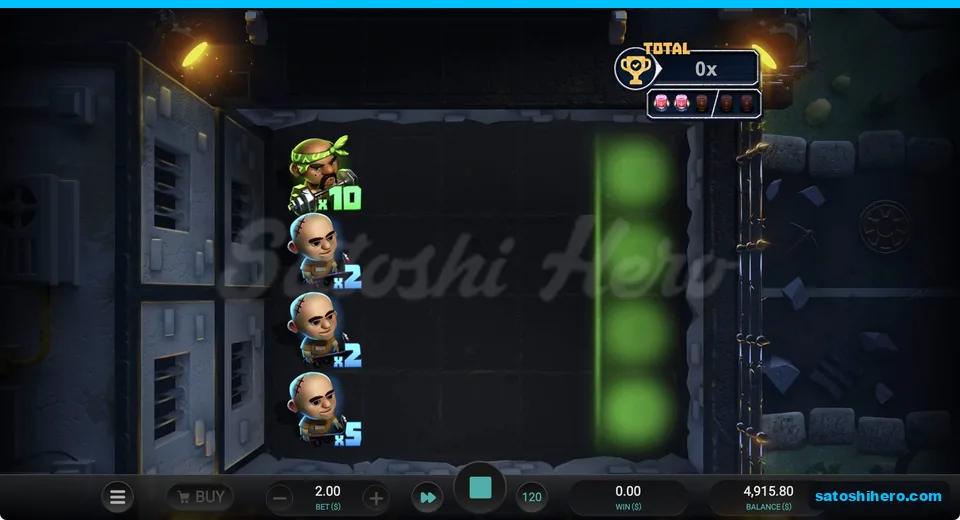 Four robbers line the left column