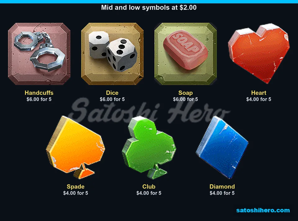 Handcuffs dice soap and card suits paytable