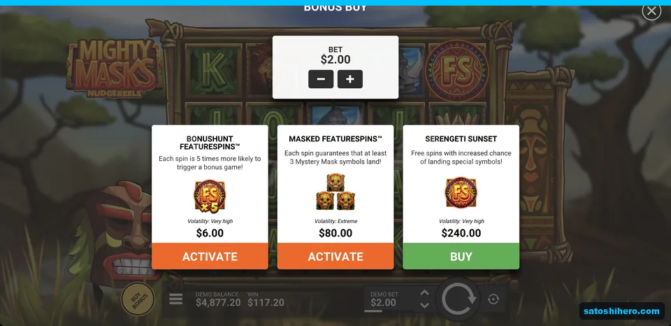 Bonus buy menu shows three prices