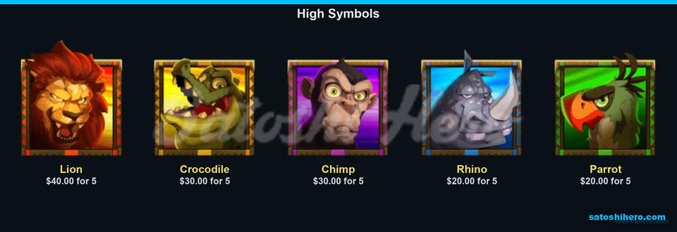 Animal symbols show five-of-a-kind pay values