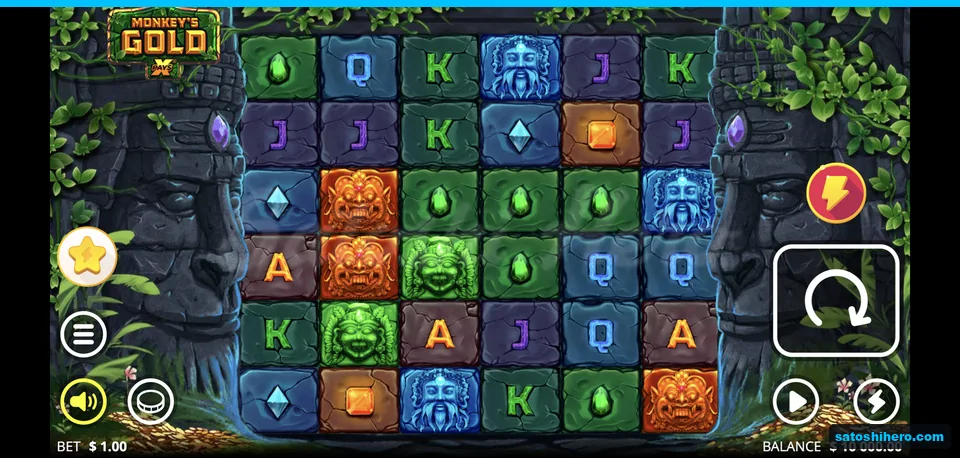 Stone monkey heads frame the settled board