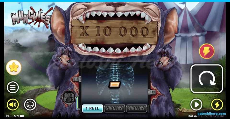 Purple monster biting wooden multiplier sign