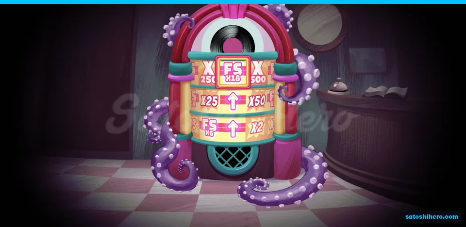 Jukebox wheel stopped on eighteen free spins