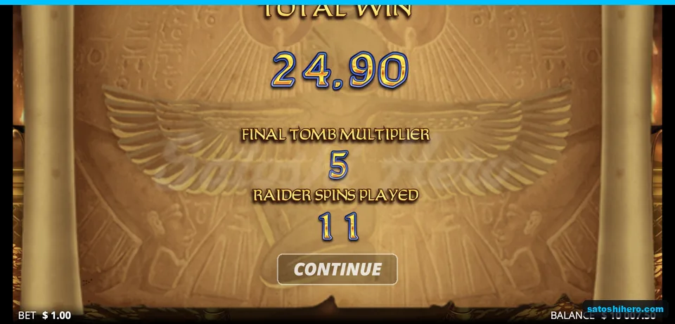 Tomb summary shows $24.90 and multiplier five