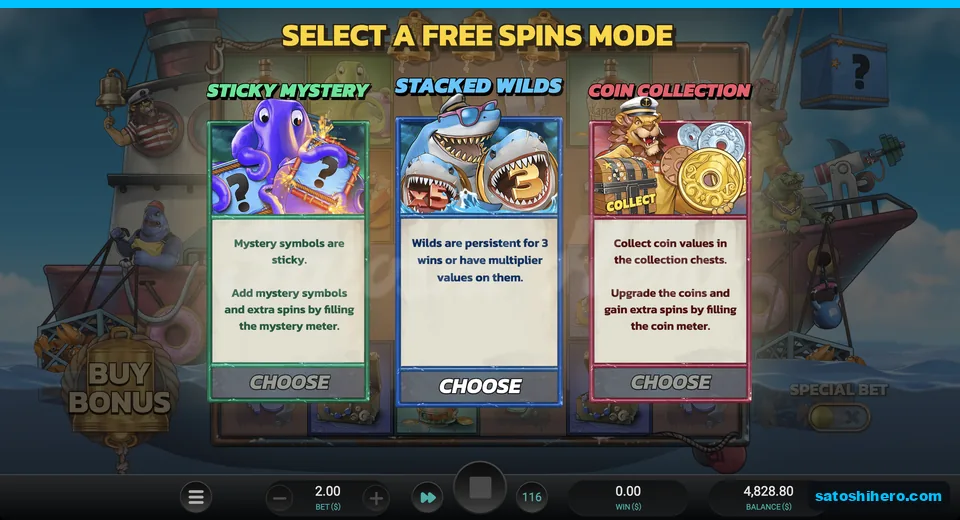 Three free spins cards await selection
