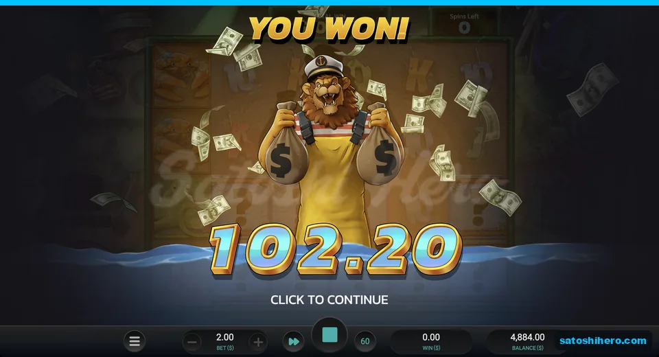 You Won card displays $102.20 result