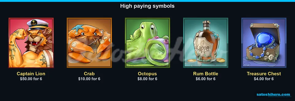 Captain Lion and sea symbols show payouts