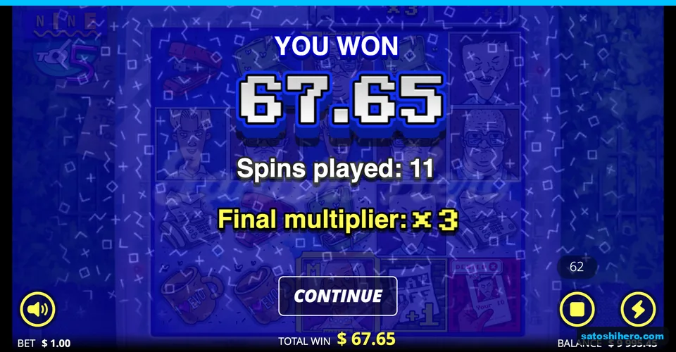 You Won $67.65 after eleven spins