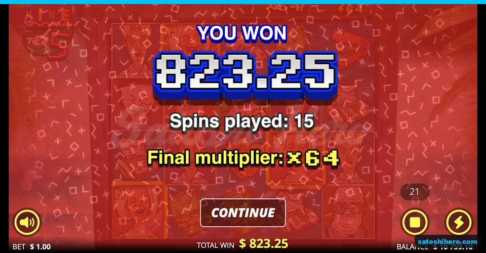 You Won $823.25 after fifteen spins