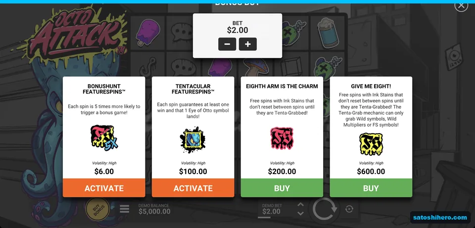 Buy menu lists four priced feature options