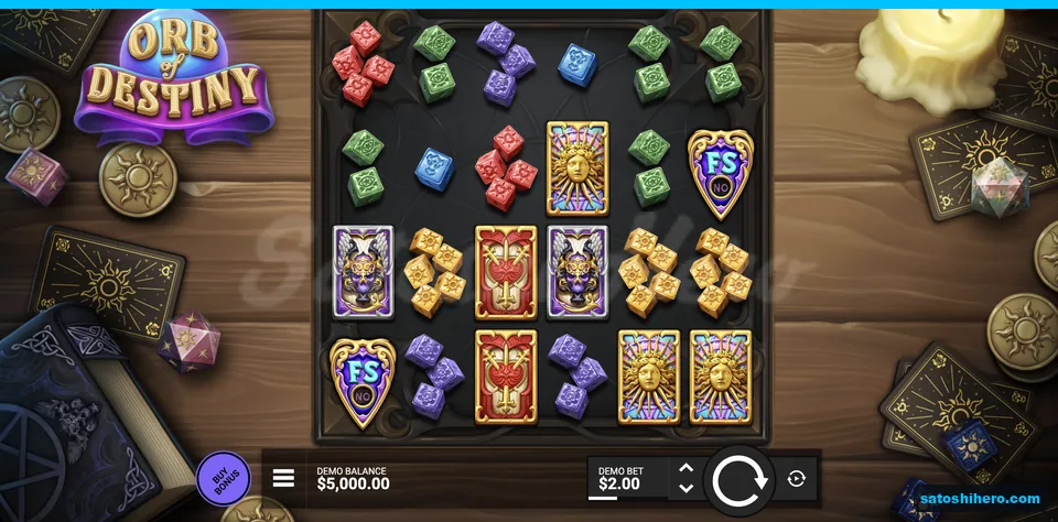 Tarot cards and dice on table