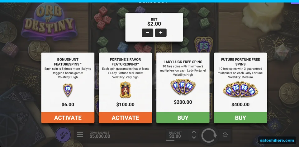 BUY BONUS menu lists four prices