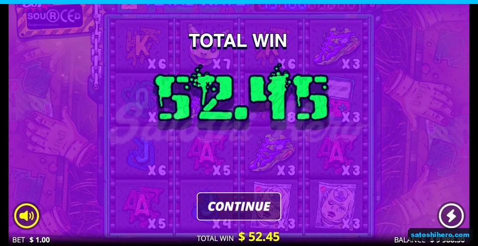 Total win screen shows fifty-two dollars