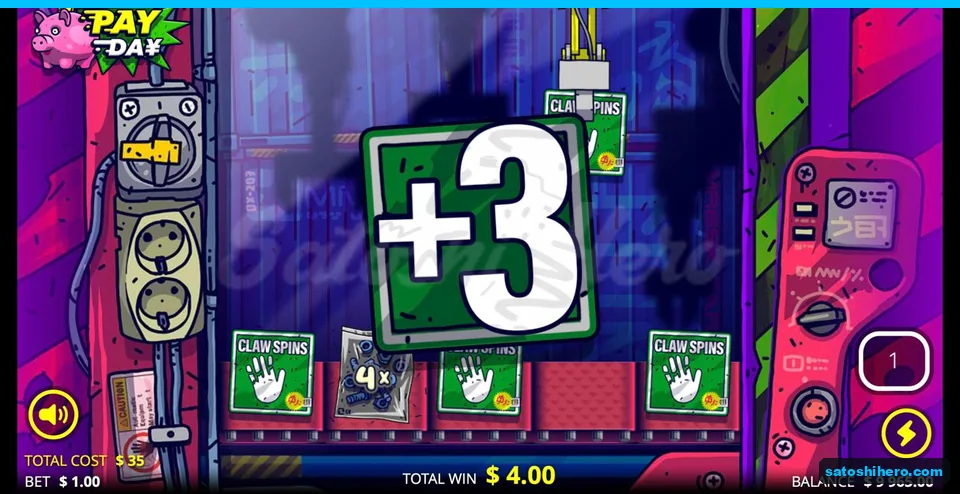Claw lifts green card with plus three