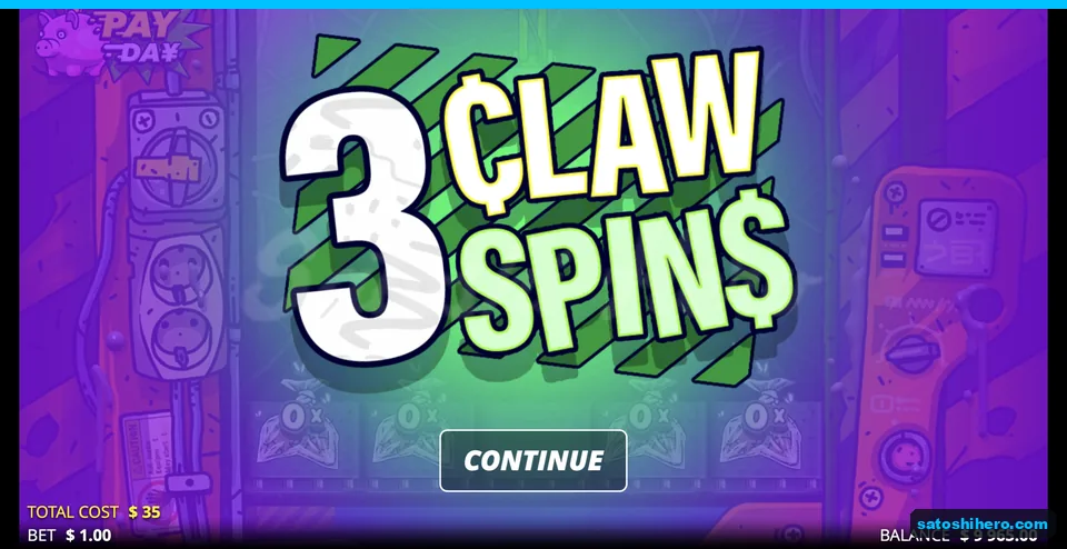 Purple three claw spins intro screen