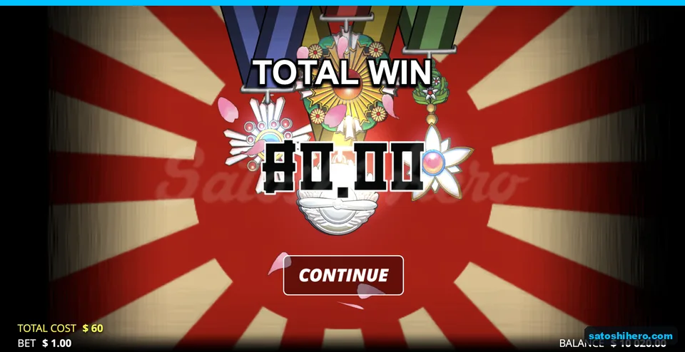 Medal screen showing $80.00 total win