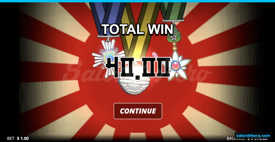 Medal screen showing $40.00 total win