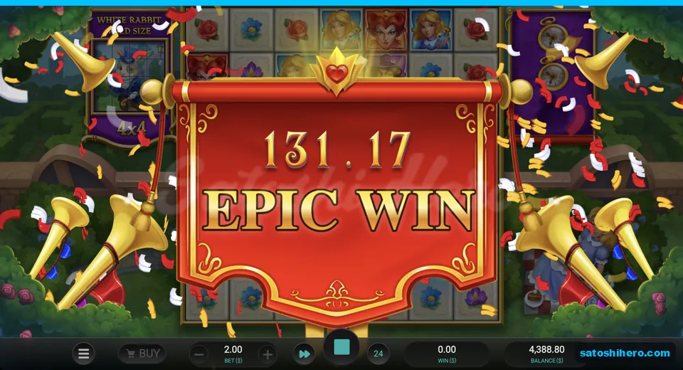 Epic win banner shows $131.17 result