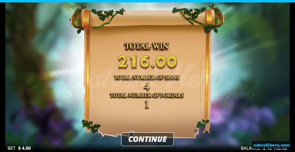 Bonus result screen showing $216 total win