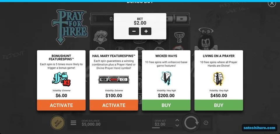 Bonus menu lists four paid options