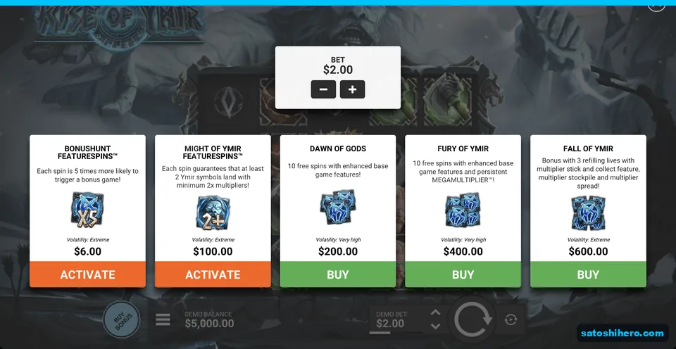 Bonus Buy menu lists five purchase options