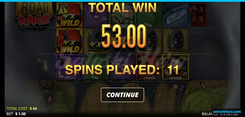 Total win panel shows 53 dollars