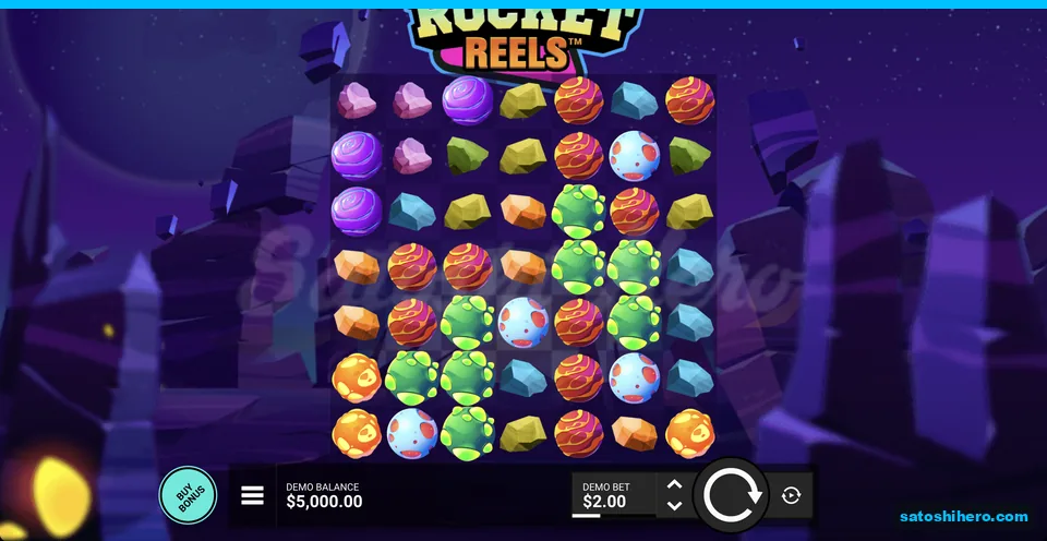 Planets and crystals fill a purple space grid
