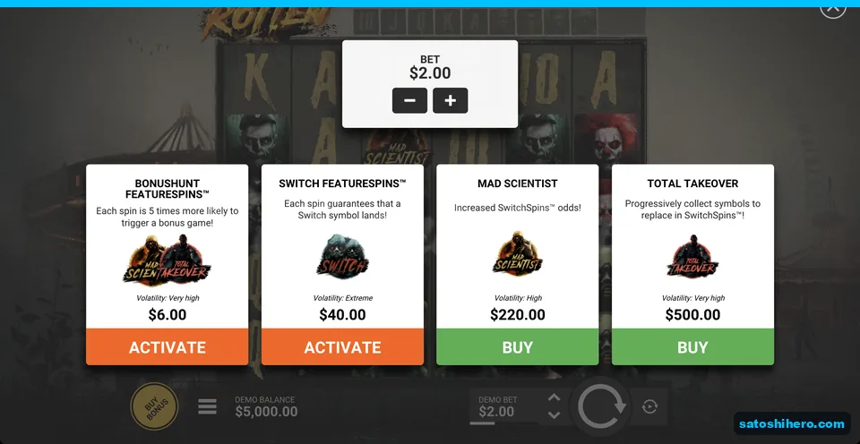 Bonus buy menu lists four prices