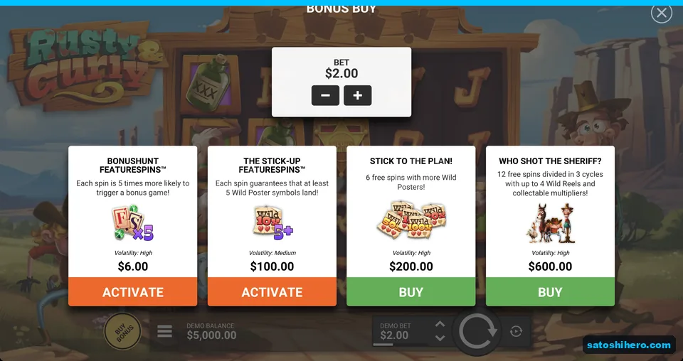 Bonus Buy menu lists four paid options