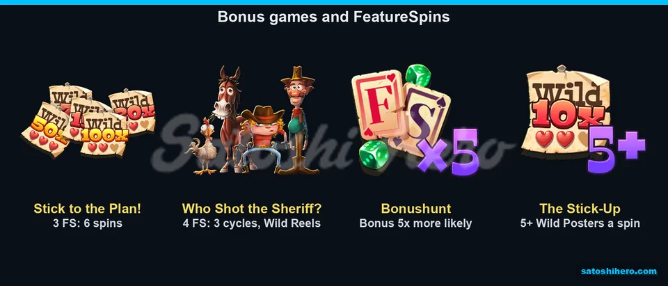 Bonus cards show triggers and FeatureSpins