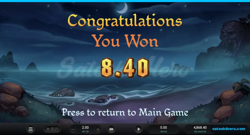 Win screen shows eight dollars forty