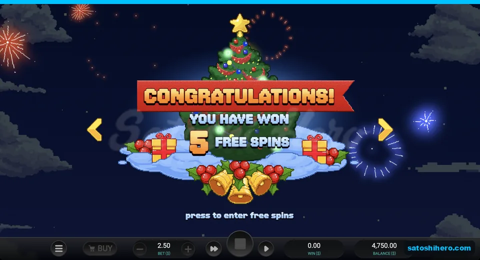 Christmas tree card announces 5 free spins