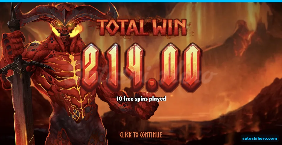 Free spins result screen shows $214.00
