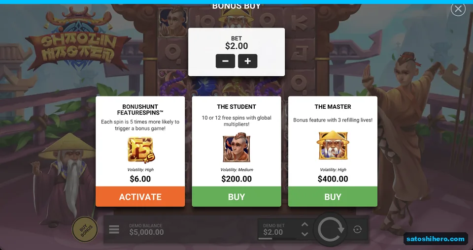 Bonus Buy menu with three purchase choices
