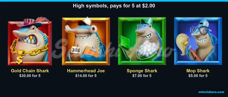 Four shark symbols show five-kind pay values